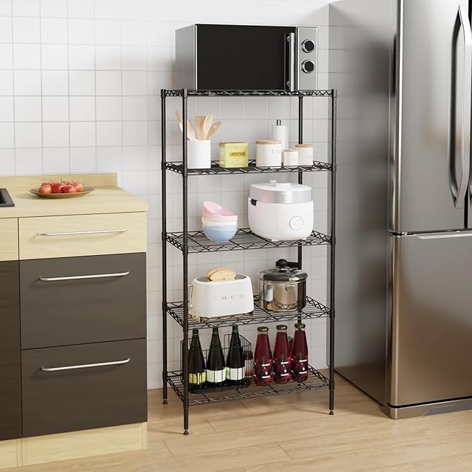 PayLessHere Metal Shelf Shelving Unit Wire Shelving with 5 Tier NSF Certified Closet Shelves Storage Garage Shelves for Home Kitchen Office Warehouse Wire Rack Shelf Standing Shelf Units, Black