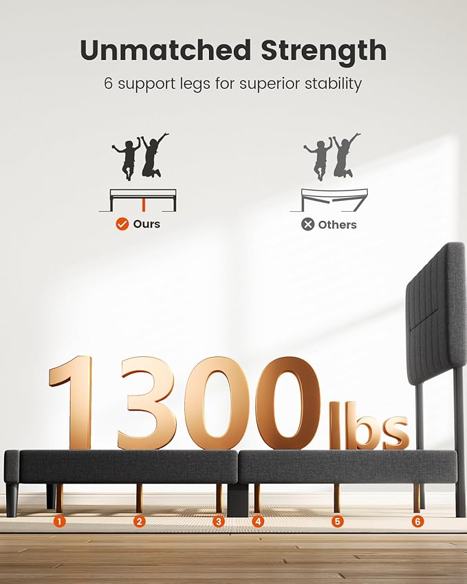 Amada Twin Platform Bed Frame with 12 Thickened Legs & Adjustable Fabric Upholstered Headboard, Solid Wooden Support 1300 Lbs Weight Capacity, No Box Spring Needed/Easy Assembly/Underbed Storage