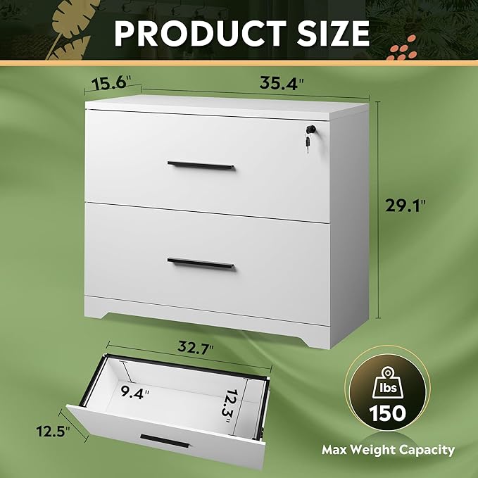DEVAISE 2-Drawer Wood Lateral File Cabinet with Lock for Home Office, White