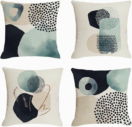 Jartinle Boho Abstract Pillow Covers 18x18 Mid Century Modern Geometric Throw Pillow Covers Minimalist for Couch Home Decor Set of 4