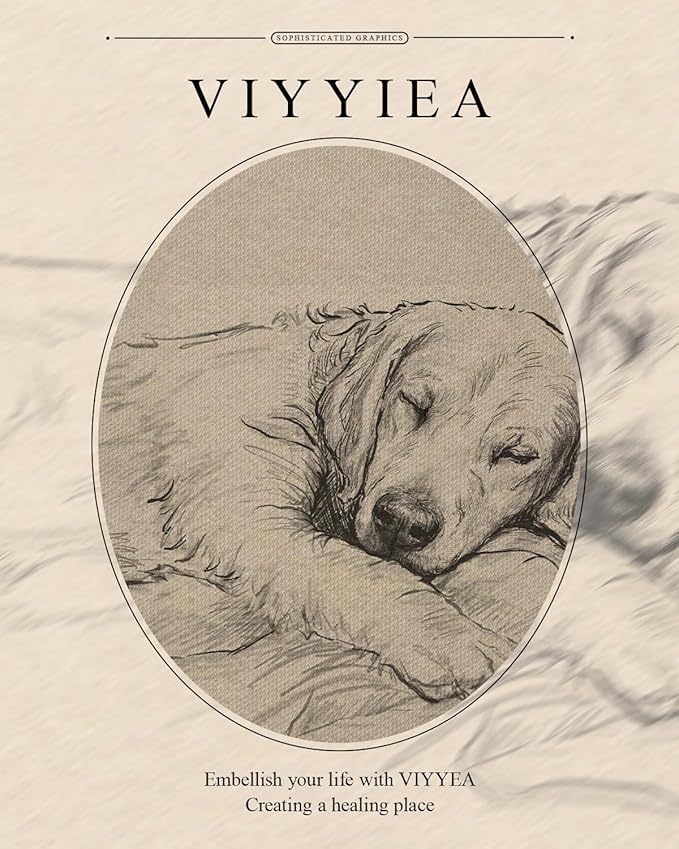 VIYYIEA Gold Framed Wall Art, Sleeping dog Canvas Print Home Decor Vintage Art Painting Picture Bathroom Wall Decor, Animals Artwork for Living Room Bedroom Kitchen Office - 16L x 13W