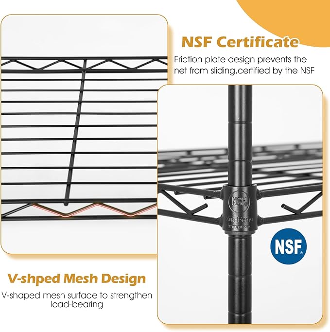 PayLessHere 4 Tier Shelving Unit 13.4" D×53.7" W×35" H Metal Shelving Standing Storage Shelf with 4 Steel Frame Adjustable Layer Racks Metal Commercial Shelf for Kitchen, Garage (Black)