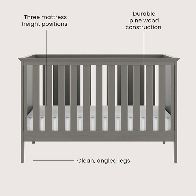 Child Craft Atwood 3-in-1 Convertible Crib, Baby Crib Converts to Day Bed, Toddler Bed, 3 Adjustable Mattress Positions, Non-Toxic, Baby Safe Finish (Lunar Gray)