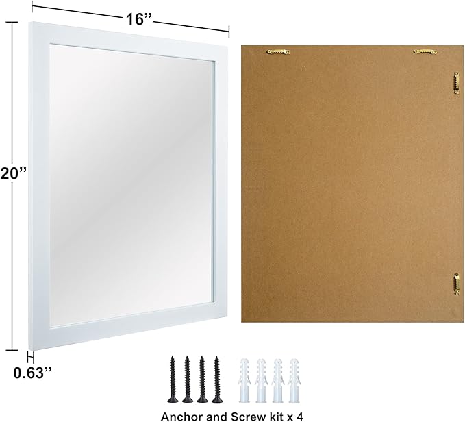 BOMINICA Rectangular Wall Mirror Framed Wall Mirror 16” x 20” for Bathroom, Living Room, Vanity, White