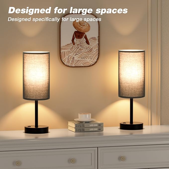 Touch Nightstand Lamp - Black, 3-Way Dimmable, USB A + C Charging, AC Outlet, 17.4inch Medium