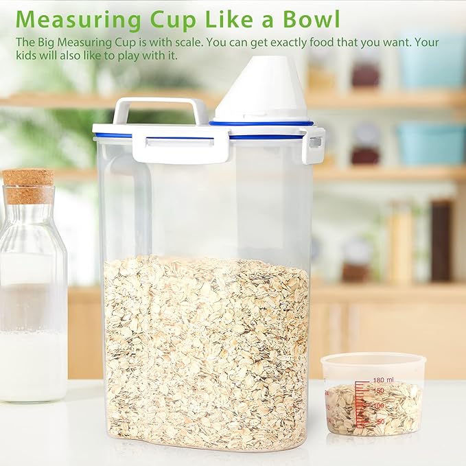 Rice Storage Container, 3 to 5Lbs Dry Food Airtight Container, Pet Dog Cat Food Canister, BPA Free Clear Plastic Kitchen and Pantry Organization Bin for Oatmeal, Grain, Cereal, Pasta, Flour