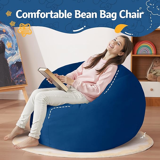 Homguava 2FT Bean Bag Chair: 2' Bean Bags with Memory Foam Filled,Comfy Beanbag Chairs Round Bean Bag Sofa with Dutch Velvet Cover-Blue