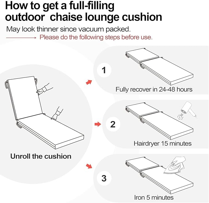 Crestlive Products Chaise Lounge Cushions Set of 2, Outdoor Cushions for Patio Furniture, Water Resistant Lounge Chair Cushion for Pool, Deck, Lawn, 80''L x 23''W, Red White Stripe