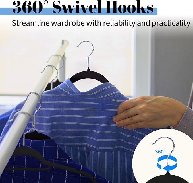 Smartor Black Velvet Hangers 20 Pack, Space Saving Clothes Hangers with Tie Bar, Non-Slip Felt Hanger with Shoulder Notches, Heavy Duty Suit Hanger for Coat, Shirt, Pants, Dress