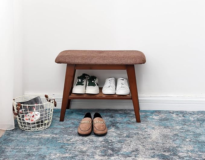 Shoe Entryway Bench, Bamboo Shoe Rack Bench, Organizer with 2 Tier Storage Simple Style Good Load Bearing, Ideal for Entryway Hallway Living Room,(Brown,23.6'')