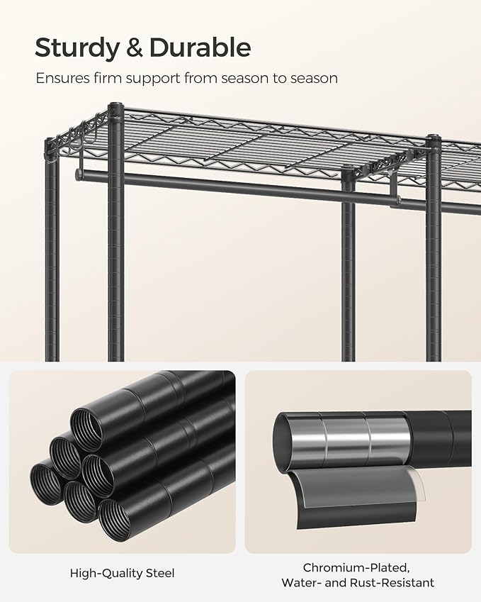 SONGMICS Clothes Rack, Freestanding Wardrobe Closet, Metal Clothing Racks, Heavy-Duty Garment Rack with Adjustable Shelves, Hanging Rods, Dividable, 15.8 x 47.2 x 70.9 Inches, Ink Black ULGR423B01