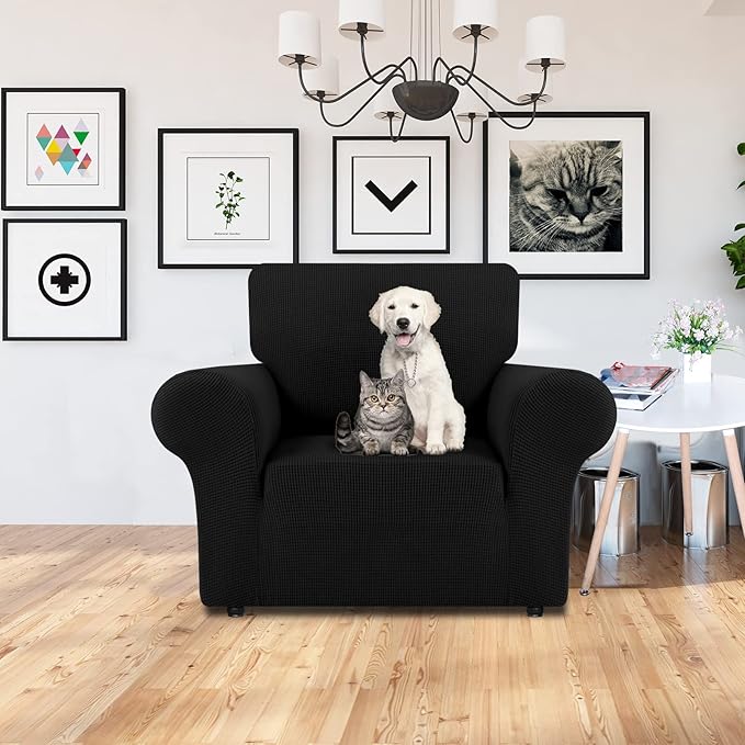 LURKA Stretch Chair Sofa Slipcovers 1 Piece Couch Covers for Sofa Furniture Protector Full Sofa Covers with Elastic Bottom for Kids and Dog (Small, Black)