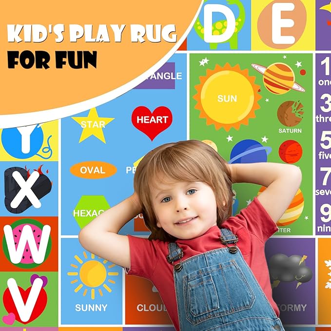 Alphabet Rug for Kids - Soft ABC Kids' Rug with Non-Slip Backing, Educational Playroom Carpet for Toddlers with Letters, Numbers & Shapes - 9'2" x 6'7" (Rectangular)