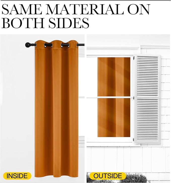 NICETOWN Room Darkening Cafe Satin Curtains for Small Windows, 42" Wide by 84" Long, 2 Panels, Orange, Grommet Privacy Faux Silk Blackout Drapes for Bedroom