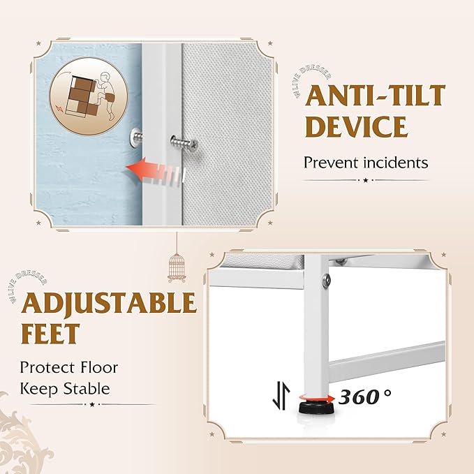 WLIVE White Dresser for Bedroom, 6 Drawer Double Dresser, Fabric Storage Tower with Fabric Bins, Chest of Drawers for Closet, Living Room, Hallway