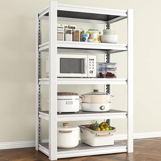 REIBII Storage Shelves 2500LBS Metal Shelving Adjustable Garage Shelving 5 Tier Metal Shelves 60" H White Shelves for Closet Kitchen Pantry 24.4''W X 16.4''D X 60''H