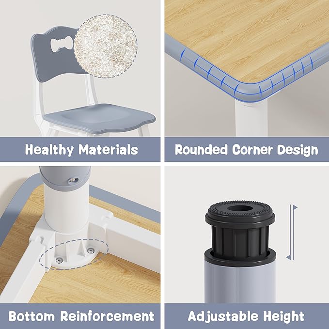 Brelley Kids Table and 2 Chairs Set, Height Adjustable Toddler Table and Chair Set, Graffiti Desktop, Classroom/Daycare/Home, Children Multi-Activity Table for Ages 2-8