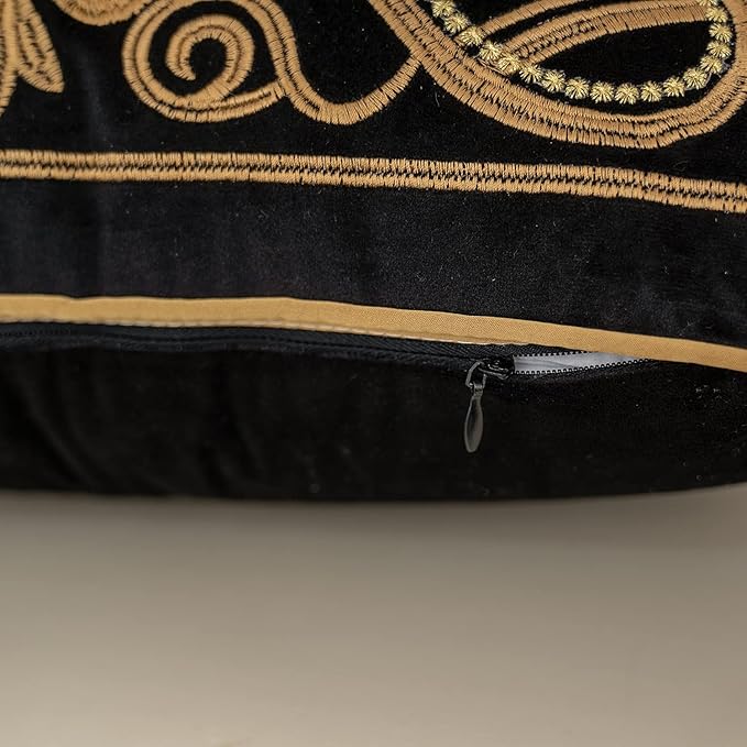 Aeckself European Floral Pillow Cover 12x20 Inch, Luxury Velvet Embroidered Decorative Lumbar Throw Pillow Cover for Couch Bedroom Living Room, Black and Gold
