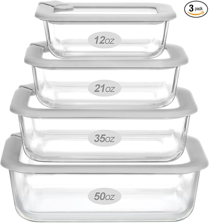 Glass Food Containers with Glass Lid (Grey-J4R)