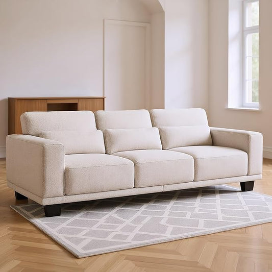 Marsail 89" Sofa Couch, 3-Seater Couches with Wide Armrests & Deep Cushions, Modern Linen Fabric Sofas for Living Room, Comfy Upholstered Couch with Removable Washable Covers, Beige