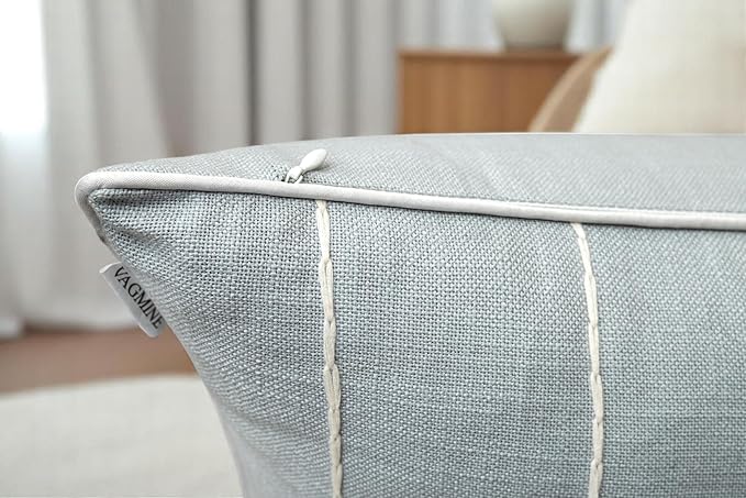 VAGMINE Hand Embroidered Daisy Accent Throw Pillow Cover - 18x18 Inches Square - 100% Cotton Robins Egg Decorative Cushion Cover for Couch, Sofa, Chair - Textured Embroidery - Boho Floral Home Décor