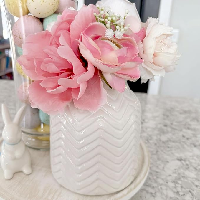 hjn White Vase for Flowers Ceramic Vase for Decor, Modern Decorative Vase, Vases for Your Kitchen/Office/Living Room/Bookshelf/Mantel - White Texture(Small)