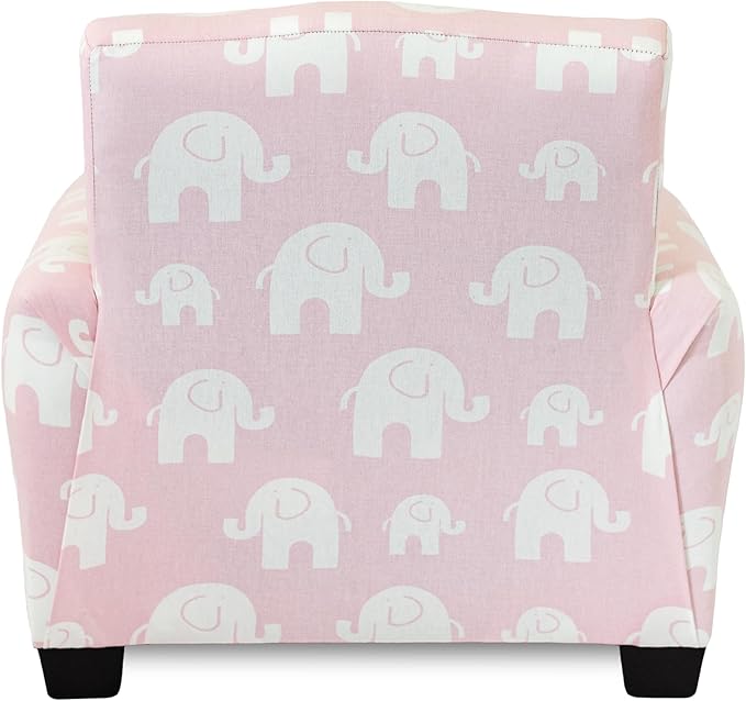 Toddler Personalized Armchair, Kids Upholstered Rocking Chair with Personalization, Toddler Chair with Personalized Name, Comfy Child Armchair, (Pink Elephants Print, Legs)