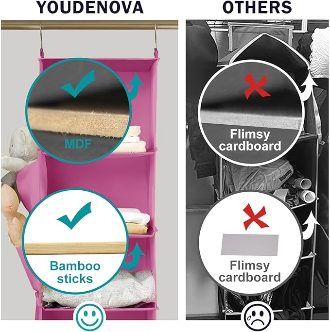 Hanging Closet Organizer, 5-Shelf Closet Hanging Storage Shelves, Light Pink