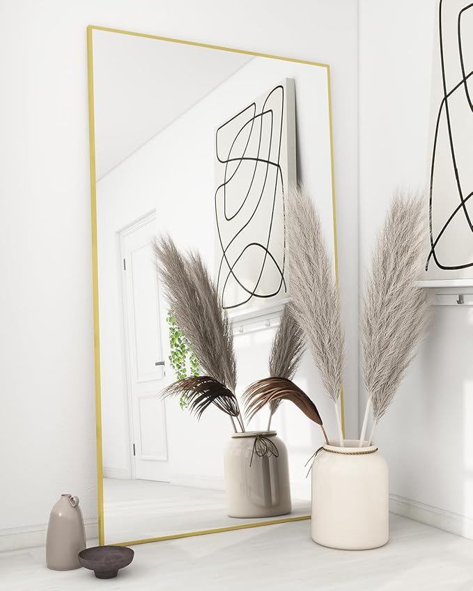 Koonmi 71"x31" Floor Mirror Full Length, Bedroom Floor Body Mirror with Stand, Large Gold Mirror, Leaning, Standing or Hanging Horizontally/Vertically