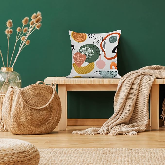 Jartinle Abstract Mid Century Modern Throw Pillow Covers 18x18 Colorful Boho Orange Aesthetic Floral Geometric Pillow Covers for Couch Outdoor Decor Set of 4