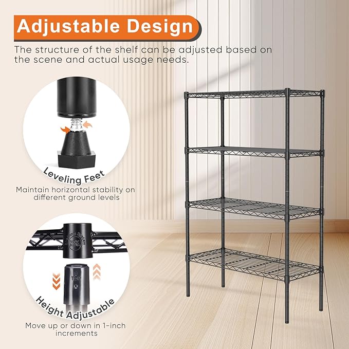 Sweetcrispy 4-Shelf Storage Shelving Unit, Adjustable Metal Wire Racks Heavy Duty Standing Shelf Organizer for Kitchen, Closet, Pantry, Garage, Bathroom, Laundry (13.8" D x 35.4" W x 54" H)