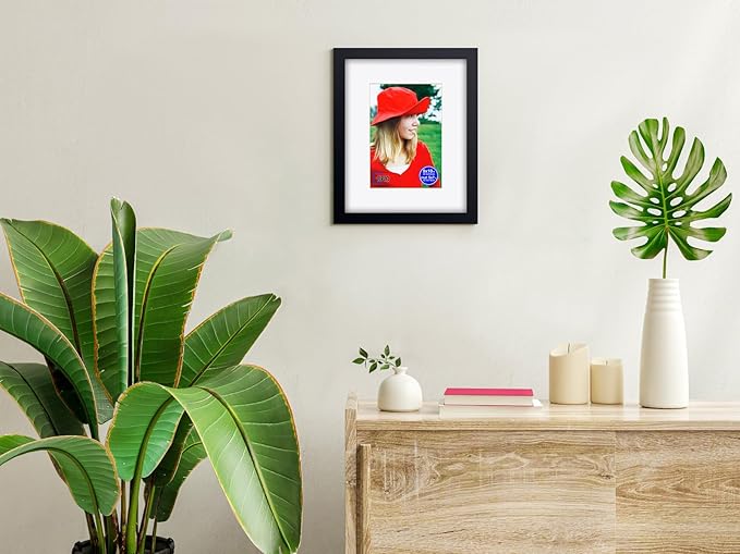 RPJC 8x10 inch Picture Frames Made of Solid Wood and High Definition Glass Display Pictures 5x7 with Mat or 8x10 Without Mat for Wall Mounting Photo Frame Black