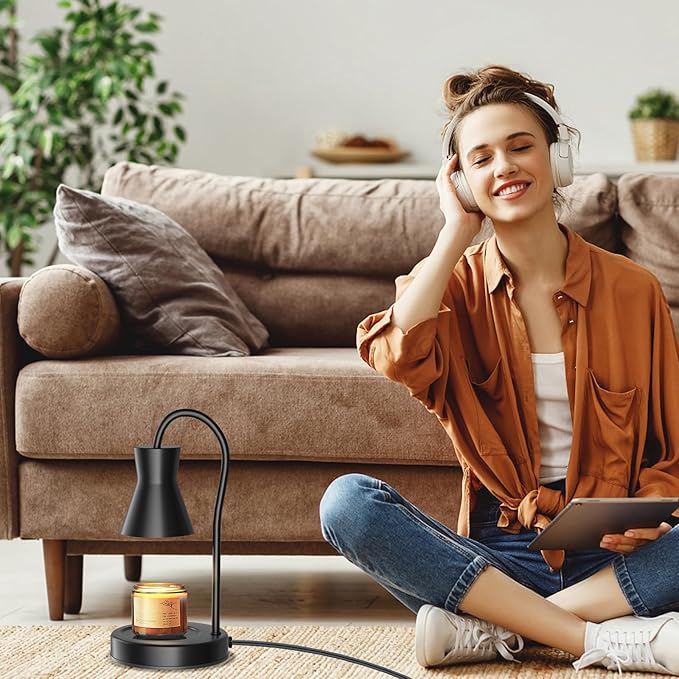 Candle Warmer Lamp with Timer and Dimmer, Vintage Electric Melter Candle with 2 Bulbs, Melter Scented Height Adjustable Compatible with Jar Candles, House Warming Gifts (Black)