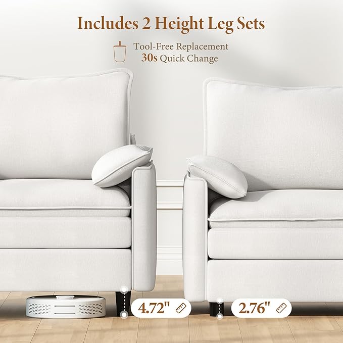 Vesgantti Large Modular Sectional Sofa, Big Comfy Cloud Couch with Ottoman Deep Seat Chenille Cloud Sofa, 8 Seater Large Sectional Couches for Living Room, Bedroom and Apartment, Snow White