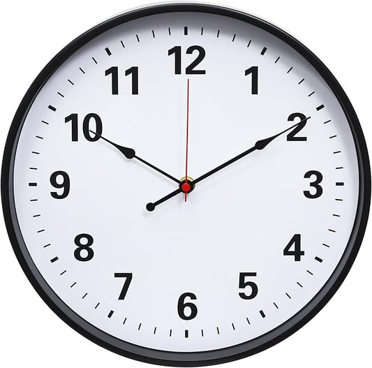 LEIKE Metal Wall Clock 12IN Black, Retro Silent Quartz Battery Operated, Decorative for Patio, Kitchen, Living Room, Bedroom, Pool