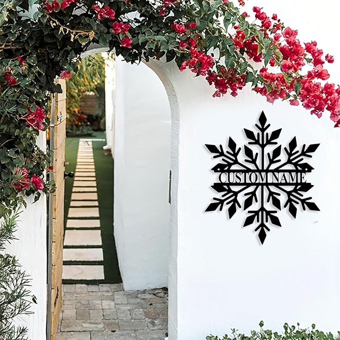 Personalized Christmas Snow Metal Sign, Custom Name Metal Snow Sign Wall Decor, Merry Christmas Signs Outdoor Wall Decoration for Home Living Room, Bedroom, Office, Garden, Porch