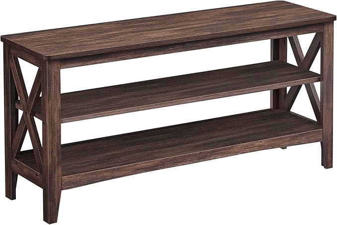 VASAGLE, Entryway Storage Bench, 2-Tier Shoe Rack, 11.8 x 39.4 x 18.9 Inches, Holds up to 600 lb, Farmhouse Style, for Living Room, Bedroom, Maroon Brown ULSB153K51