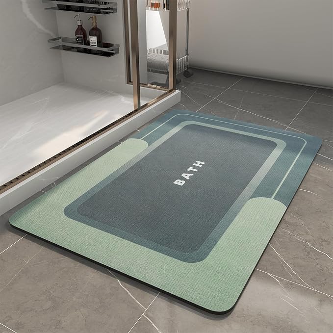 MontVoo-Bath Mat-Bathroom Mat Rug Non Slip Super Absorbent Stain Resistant Quick Dry Thin Bathroom Rug-Bath Mats for Bathroom Floor Bathtub Vanity-Bathmat Bath Rug Easy Care 17"x27" Green