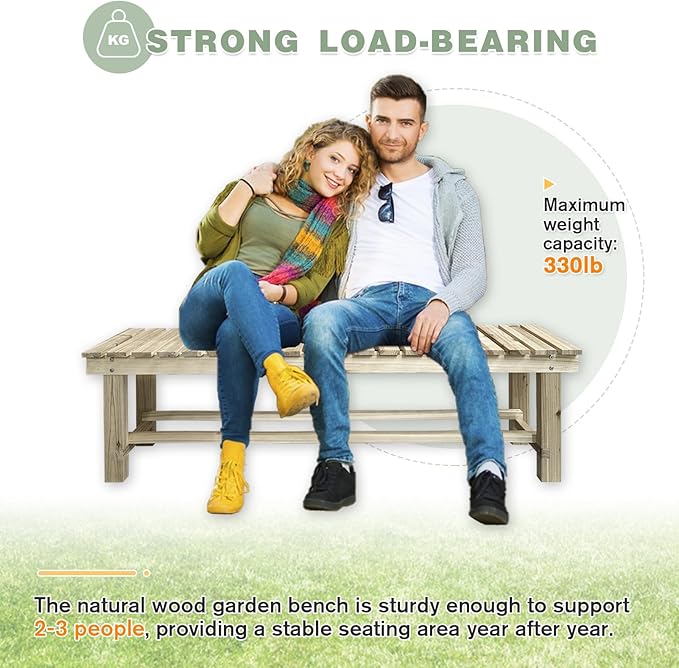 Outdoor Garden Bench, 3-Person Wood Patio Bench Weatherproof Outdoor Backless Bench, Anti-Corrosion and Anti-Rust Garden Benches for Garden Lawn Porch Park Backyard (Natural,47.25''/120cm)