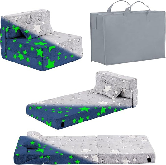 Folding Sofa Bed Floor Mattress for Kids with Pillow, Toddler Folding Floor Nap Mat for Sleeping, Child Fold Up Sofa Futon Folding Floor Lounger Chair Bed with Storage Bag