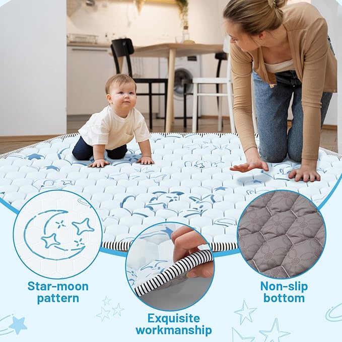 Hexagon Baby Play Mat 52x45in: Thick & Soft Cushioned Padded Hexagon Playpen Mat for Babies Toddlers & Infant - Non-Slip Silicon Dot Baby Crawling Mat - Foldable & Machine Washable Baby Floor Mat