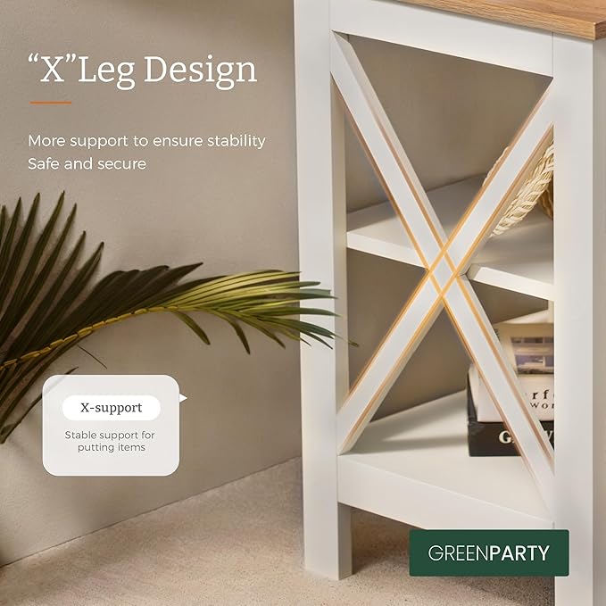 GREEN PARTY End Tables Living Room Set of 2,Side Tables with 3-Tier Storage Shelf, Small Nightstand for Bedroom, Wooden Frame,Small Coffee Table,White