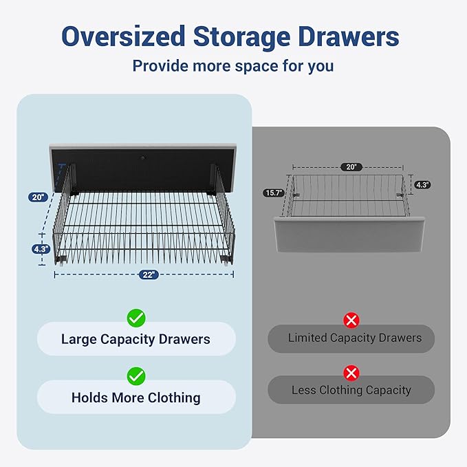 Allewie Velvet Vertical Tufted Full Size Upholstered Platform Bed Frame with 2-Tier LED Storage Headboard & 2 Storage Drawers, USB & Type-C Charging Ports, Noise-Free/No Box Spring Needed, Grey