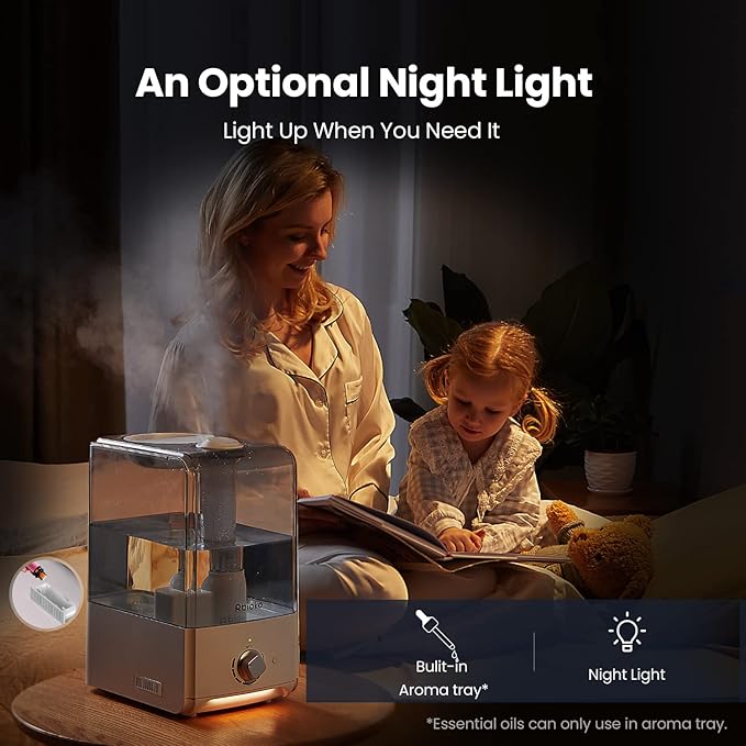 Humidifiers for Large Room Bedroom (6.5L), Cool Mist Ultrasonic Vaporizer for Home Whole House Babies, Customized Humidity, Night Light, Whisper-Quiet (White)