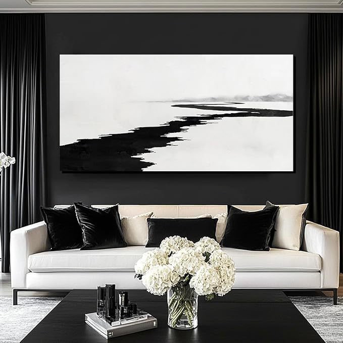 SDYA Black and White Pictures for Wall Decor Minimalist Canvas Painting 48x24 Hanging Decor for Bedroom Large Wall Art for Office