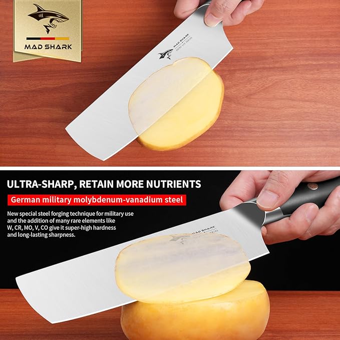 MAD SHARK Nakiri Knife 7 inch Chef Knives, Vegetable Kitchen Knife with High Carbon Stainless Steel Blade, Multipurpose Asian Knife for Chopping, Cutting and Slicing with Ergonomic Handle