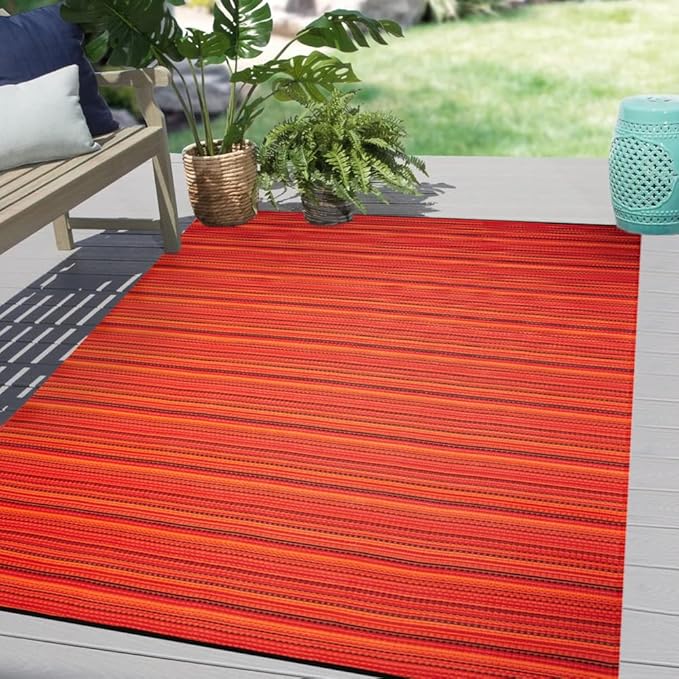 Outdoor/Indoor Rug Plastic Straw Rug Waterproof Portable Outdoor Mat, Easy to Clean and Fold,Perfect for Garden, Patio, Picnic, Decking-（Red，6x9Ft）