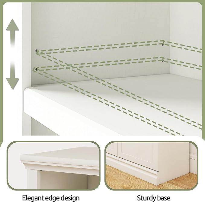 blini 5 Shelf Tall Bookcase with Doors White Bookshelf 31in Wide Display Standing Storage Shelf 72in Tall Wood Book Shelves for Bedroom Living Room Office Library