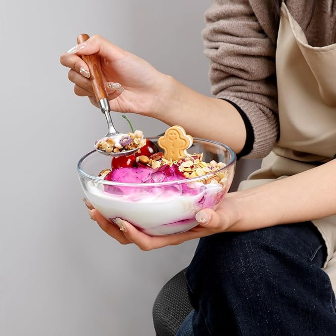 NUTRIUPS 6 Inch Glass Bowls, Small Glass Bowl Set, Clear Tempered Glass Salad Bowls for Kitchen Microwave and Oven Safe