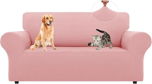 LURKA Stretch Loveseat Sofa Slipcovers 1 Piece Couch Covers for Sofa Furniture Protector Full Sofa Covers with Elastic Bottom for Kids and Dog (Medium, Pink)